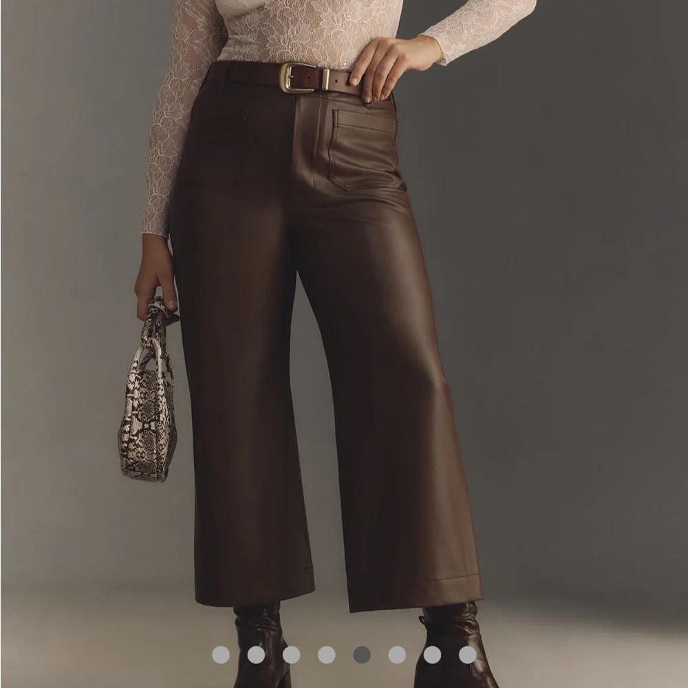 NWT Anthropologie Colette Cropped Wide-Leg Faux Leather Pants 24W Brown